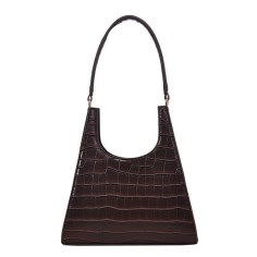 French Style Vintage Crocodile Embossed Crescent Armpit Handbags Bags - Coffee