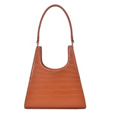 French Style Vintage Crocodile Embossed Crescent Armpit Handbags Bags - Orange