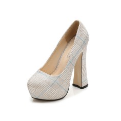 Round Toe Chunky Heels Platforms British Style Pumps - Gold