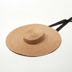 Flat Visor Straw Brim Long Ribbon Summer Beach Casual Hat - Lotus Khaki