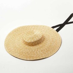 Flat Visor Straw Brim Long Ribbon Summer Beach Casual Hat - Beige