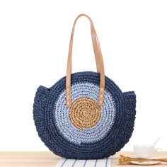 Wicker Straw Beach Evil Eye Symbol Summer Tote Bags - Blue