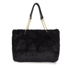 Plush Shopping Totes Metal Chain Totebag Bags - Black
