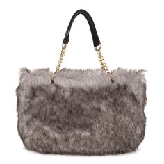 Plush Shopping Totes Metal Chain Totebag Bags - Gray