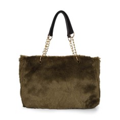Plush Shopping Totes Metal Chain Totebag Bags - Green