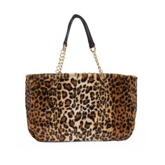 Plush Shopping Totes Metal Chain Totebag Bags - Leopard