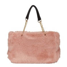Plush Shopping Totes Metal Chain Totebag Bags - Pink