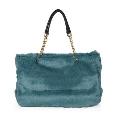 Plush Shopping Totes Metal Chain Totebag Bags - SkyBlue