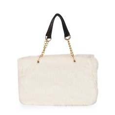 Plush Shopping Totes Metal Chain Totebag Bags - White