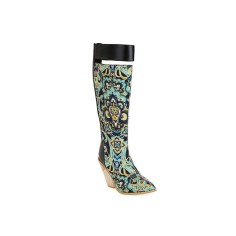 Pointed Toe Cuban Half Wedge Heels Paisley Mandala Back Zipper Boots - Multicolor