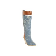 Pointed Toe Cuban Half Wedge Heels Paisley Mandala Back Zipper Boots - Skyblue