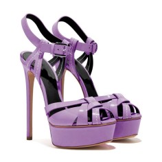 Italian Heels Ankle Straps Peep Toe Platform Patent Stiletto Sandals - Light Purple