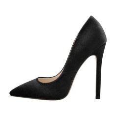 Pointed Toe Stiletto Slip On Classical Pumps - Black Velvet
