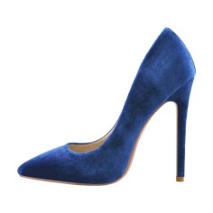 Pointed Toe Stiletto Slip On Classical Pumps - Blue Velvet