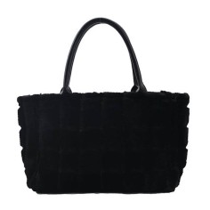 Plush Wooly Shopping Bucket Totebag Bags - Black