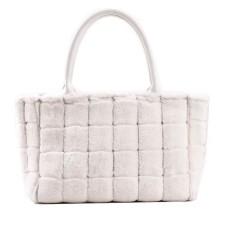 Plush Wooly Shopping Bucket Totebag Bags - White