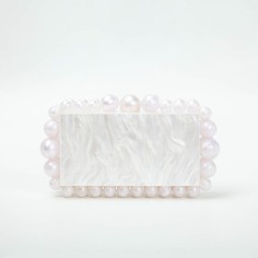 Acrylic Box Beads Evening Clutch Bags - White