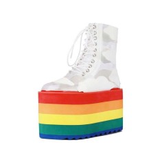 Rainbow Transparent Cloud Lace Up Ankle Highs Boots - White PVC
