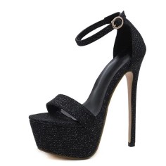 Nightclub Party Wedding Bling Glisten Platform Sandals - Black