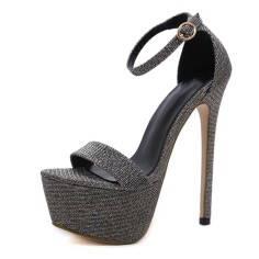Nightclub Party Wedding Bling Glisten Platform Sandals - Golden Gray