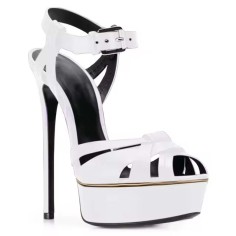 Italian Heels Ankle Straps Peep Toe Platform Patent Stiletto Sandals - White Faux Leather
