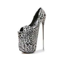Fly High Peep Toe Leopard Platform Stiletto Pumps - White