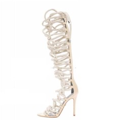 Stiletto Heels Rope Hollow Peep Toe with Back Zipper
 - Beige