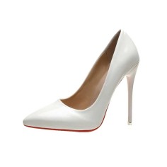 Pointed Toe Stiletto Heels Patent Pumps - White