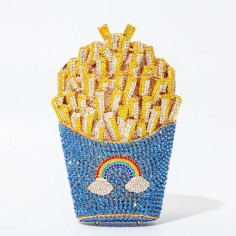 French Fries Chips Shaped Rainbow Rhinestones Mini Clutch Party Purses - Light Blue