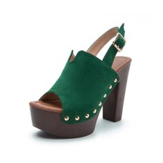 Chunky Heels Platform Peep Toe Buckle Back Strap Outdoor Rivet Sandals  - Green