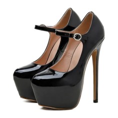 Round Toe Stiletto Heels Mary Janes Platforms Pumps Sandals - Black