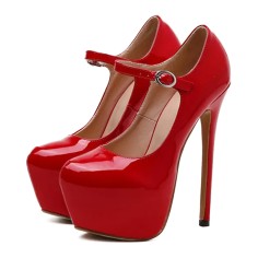Round Toe Stiletto Heels Mary Janes Platforms Pumps Sandals - Red