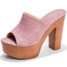 Peep Toe Suede Platforms Chunky Heels Sandals - Pink