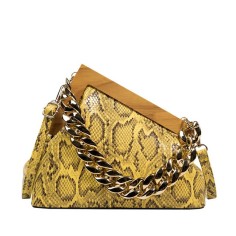 Snake Print Vintages Wooden Clips Trend Shoulder Bags - Yellow