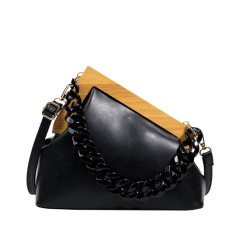 Autumn Vintages Wooden Clips Trend Shoulder Bags - Black