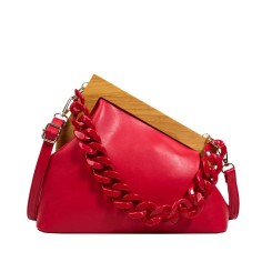 Autumn Vintages Wooden Clips Trend Shoulder Bags - Red