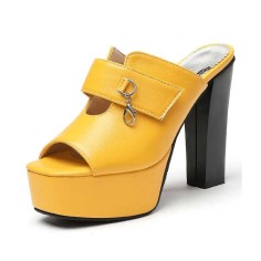 Manhattan Peep Toe Cuban Heels Platform Summer Sandals - Yellow