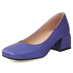 Square Toe Chunky Low Heels Classic Style Vintage Pumps - Blue