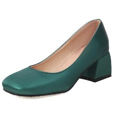 Square Toe Chunky Low Heels Classic Style Vintage Pumps - Green