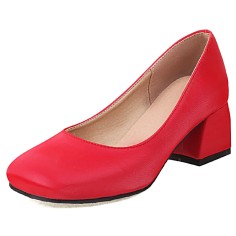 Square Toe Chunky Low Heels Classic Style Vintage Pumps - Red