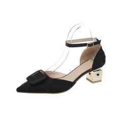Strange Heels Pointed Toe Ankle Straps Dorsay Sandals - Black