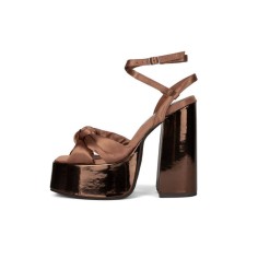 Chunky Heels Peep Toe Platforms Leopard Print Ankle Buckle Straps Sandals - Brown