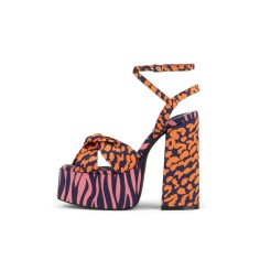 Chunky Heels Peep Toe Platforms Leopard Print Ankle Buckle Straps Sandals - Leopard