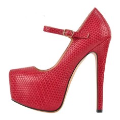Pointed Toe Stiletto Heels Platforms Wicker Surface Pattern Mary Janes Pumps - Red Faux Leather