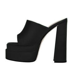 Peep Toe Chunky Heels Platforms Spring Sandals - Black