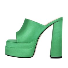 Peep Toe Chunky Heels Platforms Spring Sandals - Green