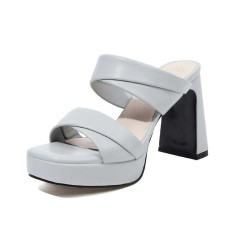 Peep Toe Platforms Chunky Heels Slippers Sandals - Blue