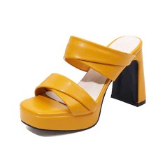 Peep Toe Platforms Chunky Heels Slippers Sandals - Yellow