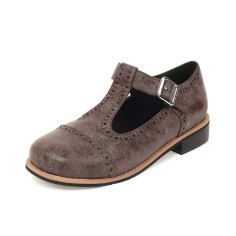 Vintage Rustic Round Toe T Strap Creepers Loafer Oxford Shoes - Sienna Gray