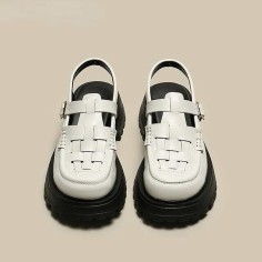 Hollow Designed Thickheeled Back Straps Mary Janes Summer Sandals - White